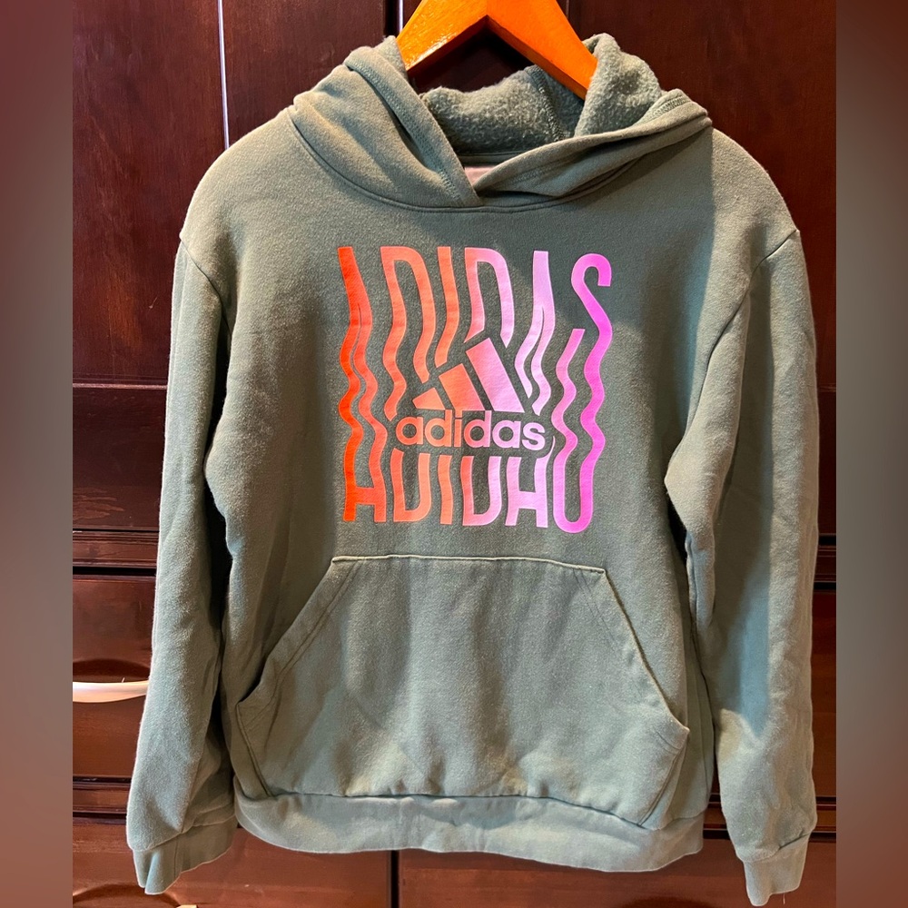 Girls Adidas Sweatshirt Green Colorful Three-Stripes Size L